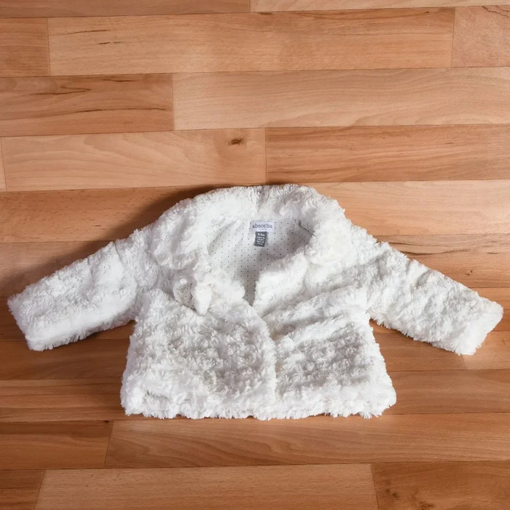 (Set) Absorba Paris 6-9 month girls white faux fur jacket and hat - Picture 4 of 8